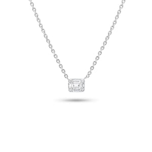 Emerald Illusion Pendant Necklace - 14K white gold weighing 2.24 grams - 4 round diamonds weighing 0.01 carats - 5 slim baguettes weighing 0.11 carats