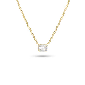 Emerald Illusion Pendant Necklace - 14K yellow gold weighing 2.24 grams - 4 round diamonds weighing 0.01 carats - 5 slim baguettes weighing 0.11 carats