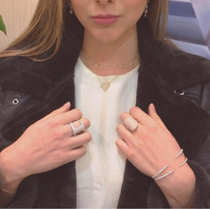 Female Model Wearing Oval Pavé-set Diamond Ring  -14k gold, 8.80 grams  -538 round pave-set diamonds 1.10 carats