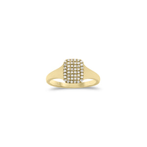 Diamond Signet Pinky Ring  - 14K yellow gold weighing 1.84 grams  - 46 round diamonds totaling 0.12 carats