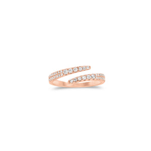 Solid 14K rose gold weighing 1.38 grams with 40 round diamonds totaling 0.19 carats Open Wrap Pinky Ring | Nuha Jewelers