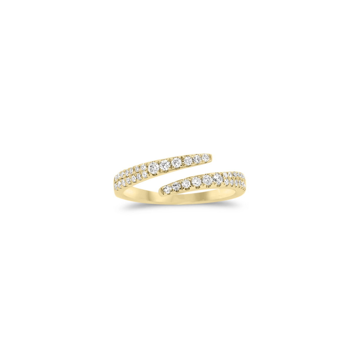 Solid 14K yellow gold weighing 1.38 grams with 40 round diamonds totaling 0.19 carats Open Wrap Pinky Ring | Nuha Jewelers