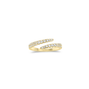 Solid 14K yellow gold weighing 1.38 grams with 40 round diamonds totaling 0.19 carats Open Wrap Pinky Ring | Nuha Jewelers