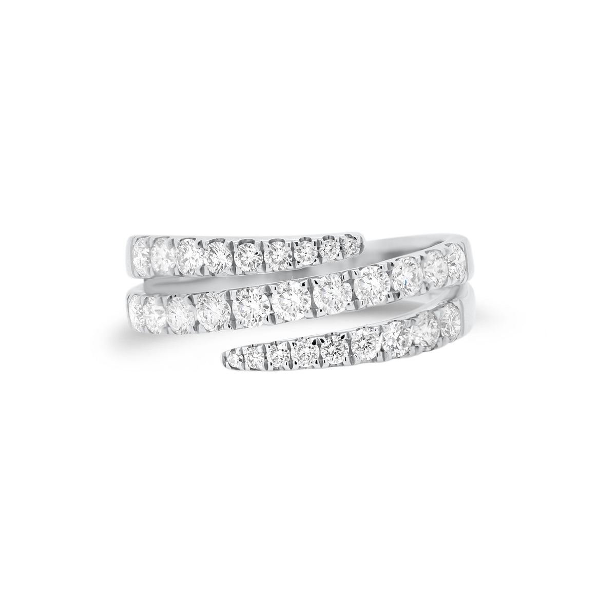 Diamond Open Double Wrap Ring  - 14K gold weighing 3.36 grams  - 29 round diamonds totaling 0.85 carats