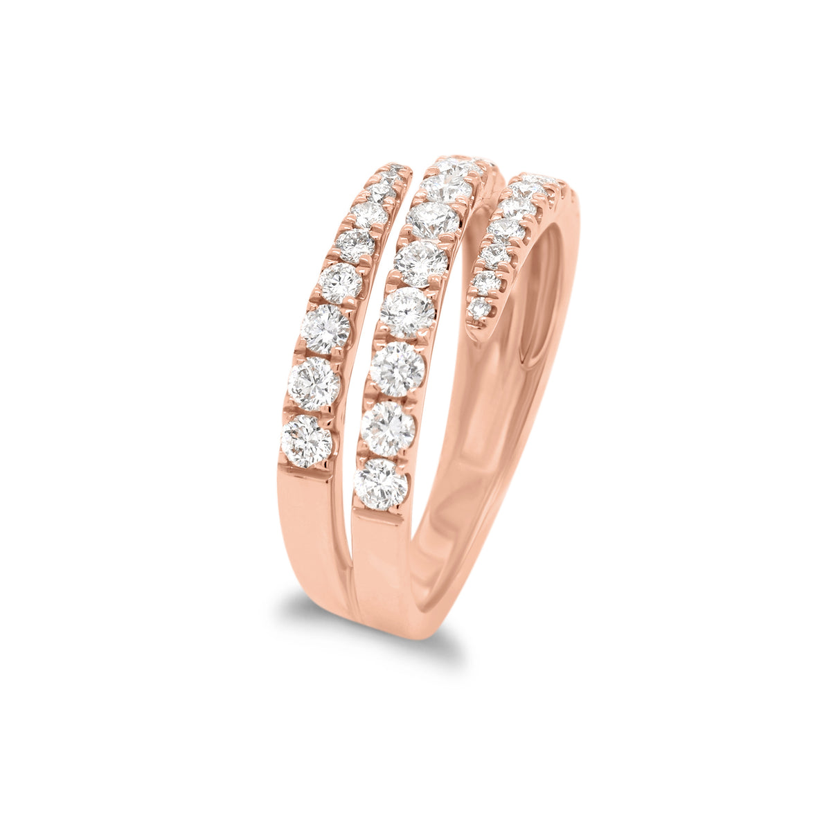 Diamond Open Double Wrap Ring  - 14K gold weighing 3.36 grams  - 29 round diamonds totaling 0.85 carats