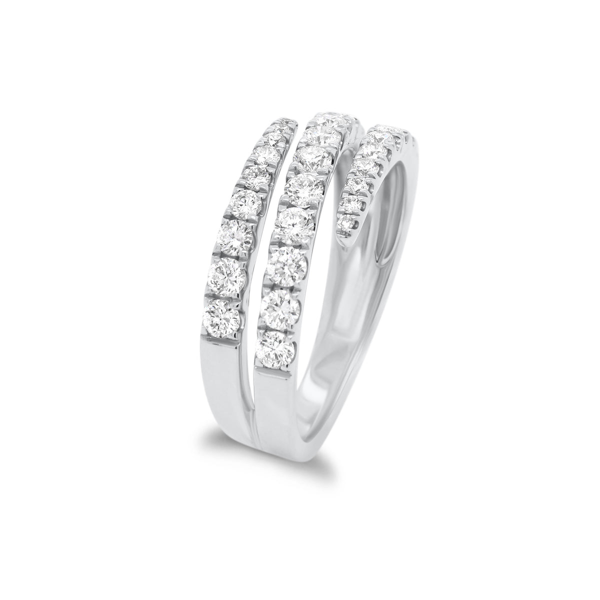 Diamond Open Double Wrap Ring  - 14K gold weighing 3.36 grams  - 29 round diamonds totaling 0.85 carats