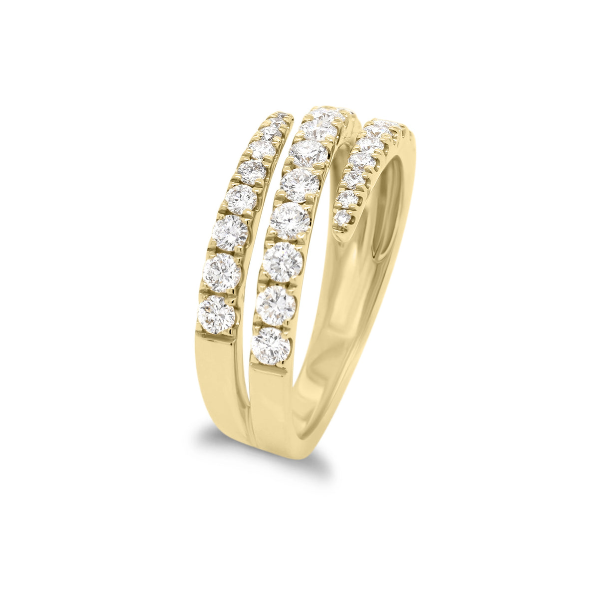 Diamond Open Double Wrap Ring  - 14K gold weighing 3.36 grams  - 29 round diamonds totaling 0.85 carats