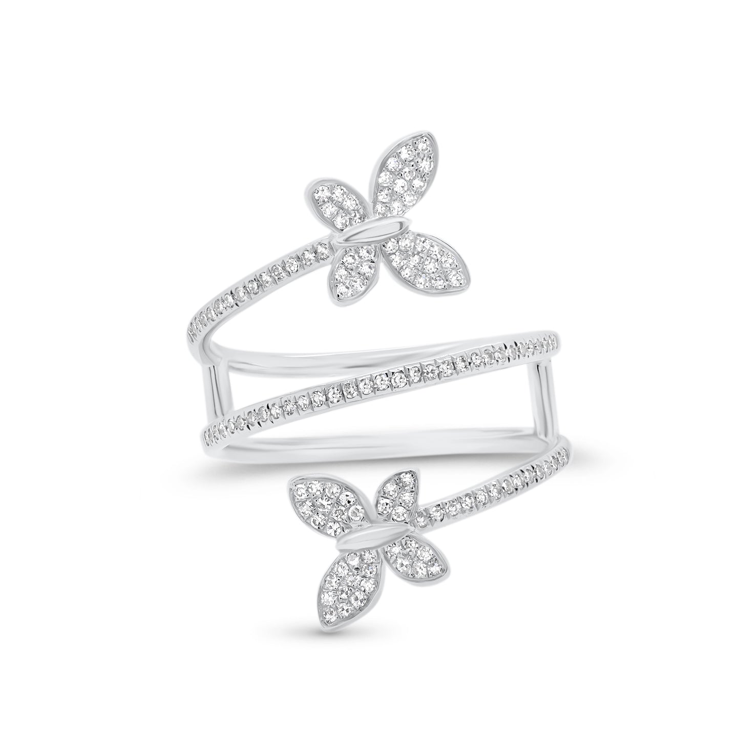 Diamond Butterfly Wrap Ring  - 14K gold weighing 3.48 grams  - 128 round diamonds totaling 0.28 carats