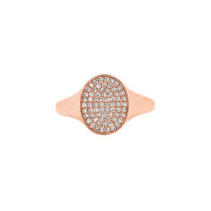 Pave Diamond Signet Pinky Ring  - 14K gold weighing 2.94 grams  - 68 round diamonds totaling 0.15 carats