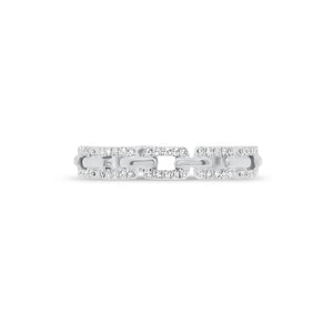 Diamond Chain Link Stackable Ring  - 14K gold weighing 2.30 grams  - 50 round diamonds totaling 0.13 carats