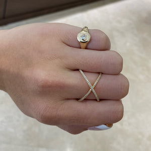Female Model Wearing Diamond Heart Signet Ring  - 14K gold weighing 2.68 grams  - 0.15 ct heart-shaped diamond
