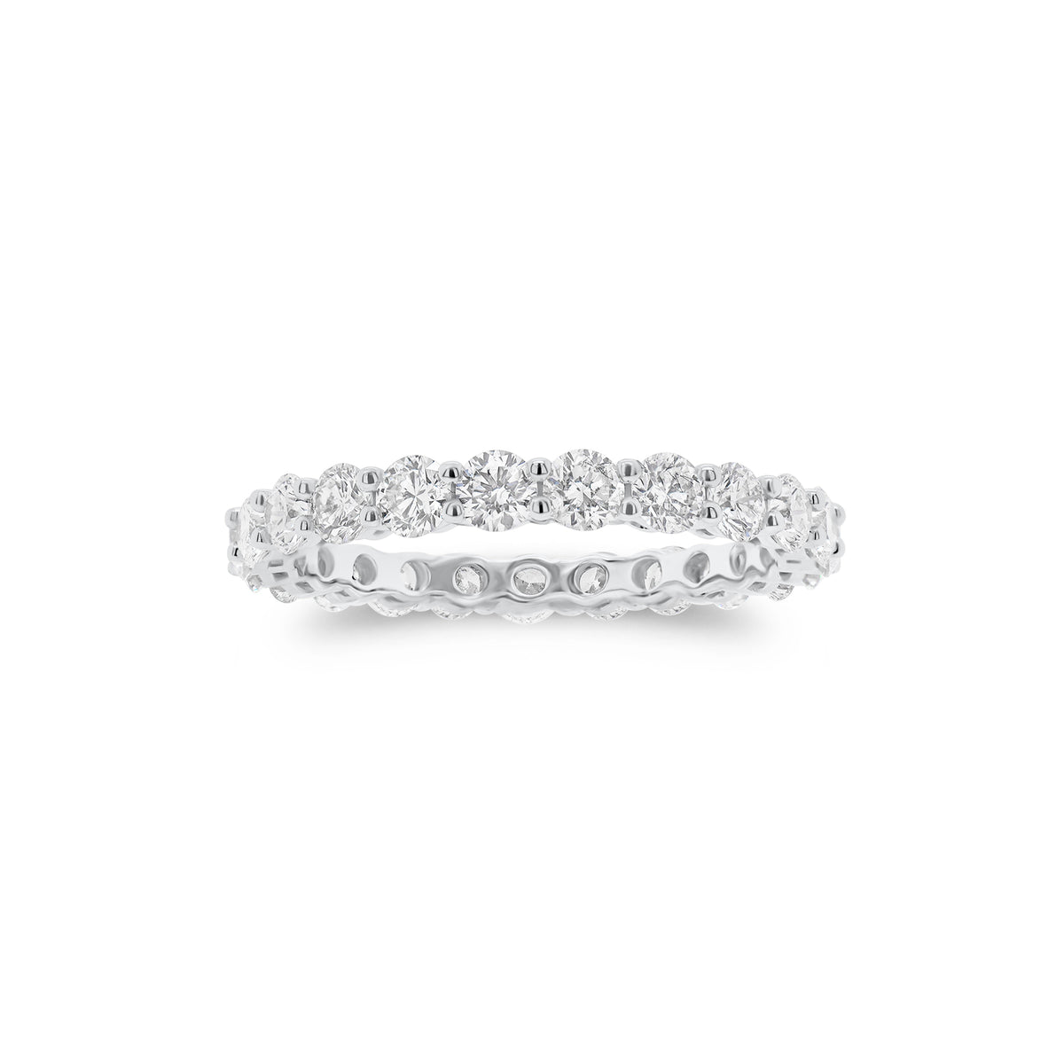 Diamond Shared Prong Eternity Ring - 18K gold weighing 1.47 grams  - 23 round diamonds weighing 1.65 carats