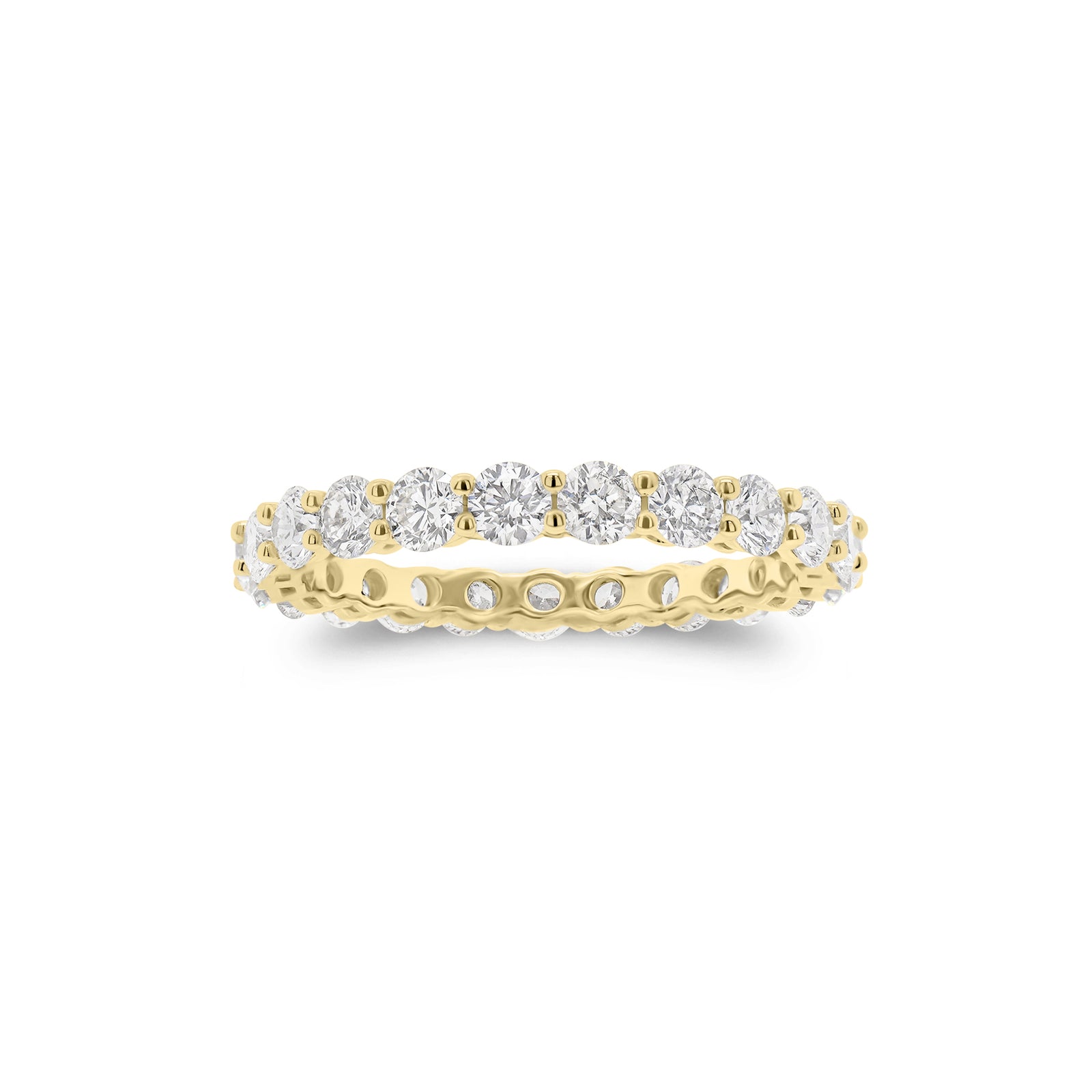 Diamond Shared Prong Eternity Ring - 18K gold weighing 1.47 grams  - 23 round diamonds weighing 1.65 carats
