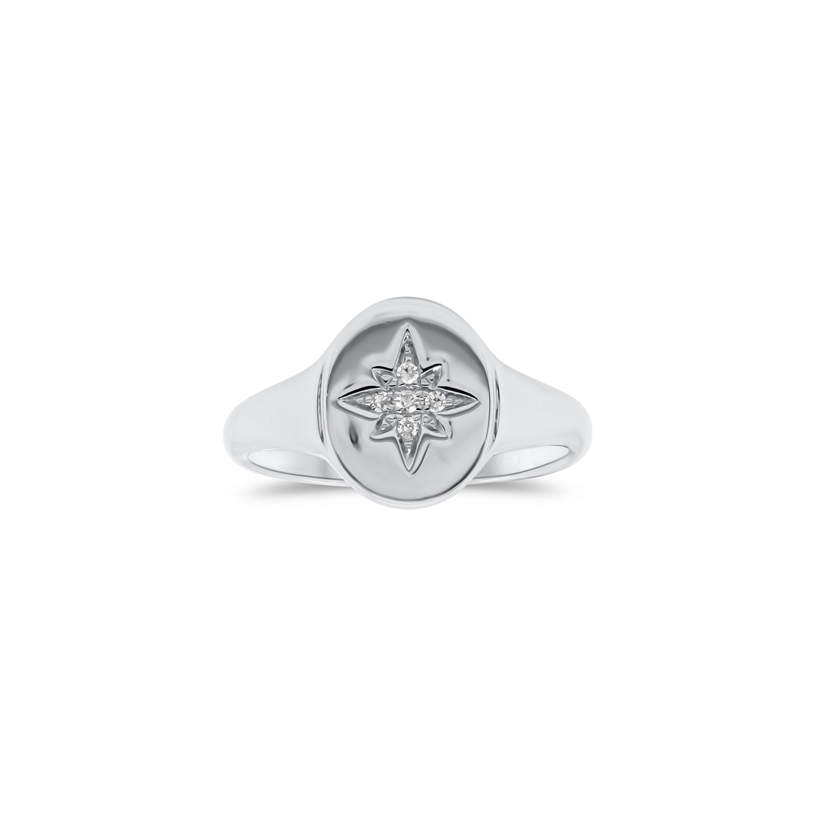 Diamond Starburst Signet Pinky Ring  - 14K gold weighing 2.08 grams  - 5 round diamonds totaling 0.02 carats