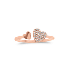 Diamond Heart Open Ring  - 14K gold weighing 1.75 grams  - 38 round diamonds totaling 0.09 carats
