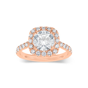 Cushion Halo Diamond Engagement Ring - 18K rose gold - 36 round diamonds totaling 0.65 carats