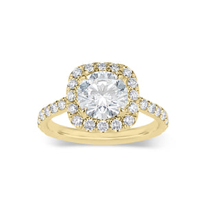 Cushion Halo Diamond Engagement Ring - 18K yellow gold - 36 round diamonds totaling 0.65 carats