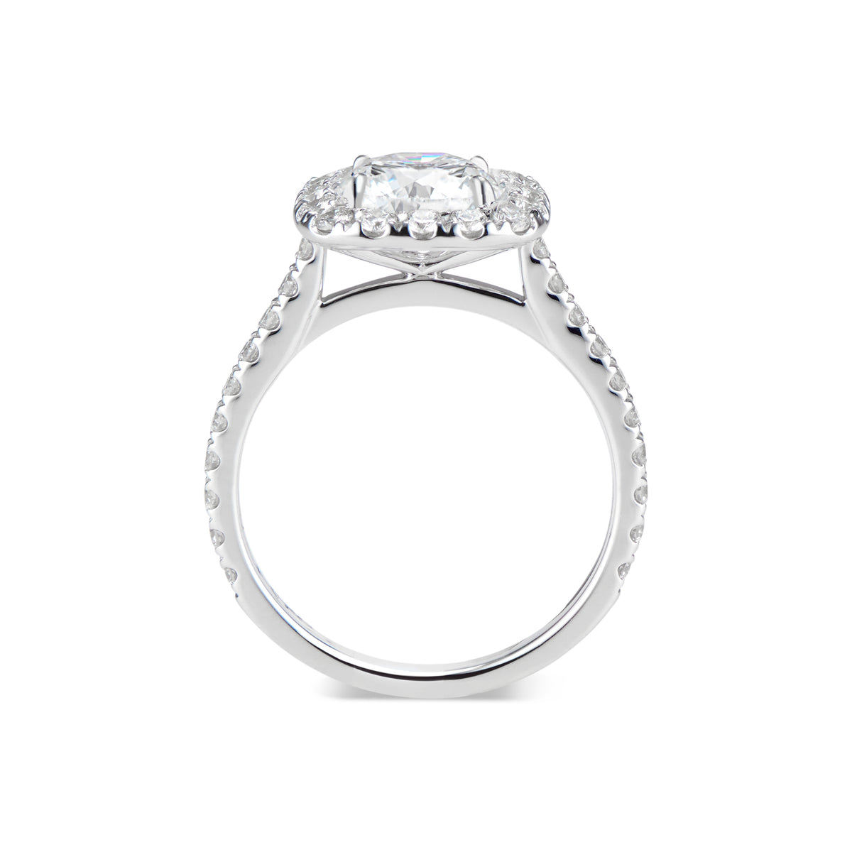 Cushion Halo Diamond Engagement Ring - 18K white gold - 36 round diamonds totaling 0.65 carats