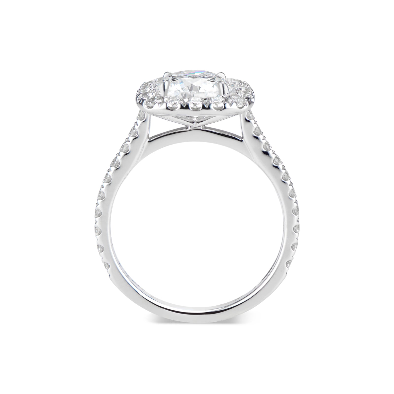 Cushion Halo Diamond Engagement Ring - 18K white gold - 36 round diamonds totaling 0.65 carats