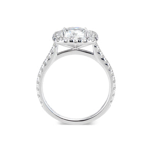 Cushion Halo Diamond Engagement Ring - 18K white gold - 36 round diamonds totaling 0.65 carats