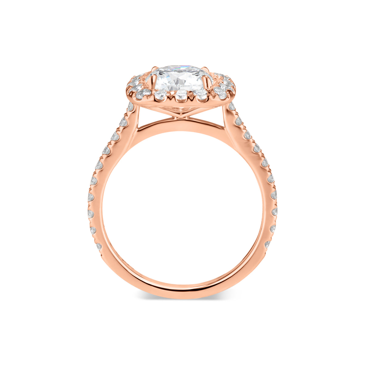 Cushion Halo Diamond Engagement Ring - 18K rose gold - 36 round diamonds totaling 0.65 carats