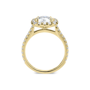 Cushion Halo Diamond Engagement Ring - 18K yellow gold - 36 round diamonds totaling 0.65 carats