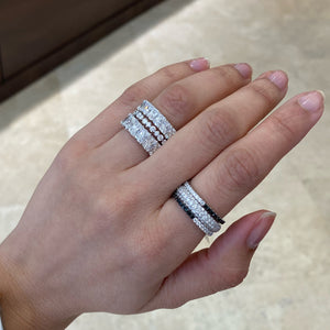Female Model Wearing Pave Diamond Eternity Ring - 18K gold weighing 3.01 grams  - 114 round diamonds weighing 2.07 carats