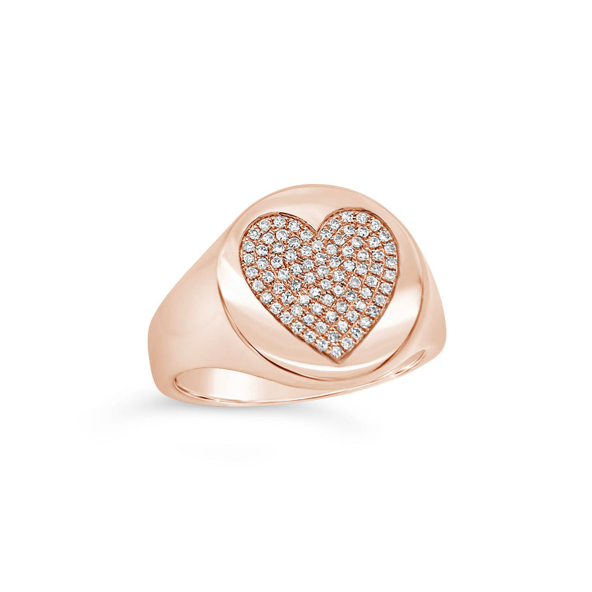 Diamond Heart Signet Ring  -14K gold weighing 4.88 grams  -84 round diamonds totaling 0.18 carats
