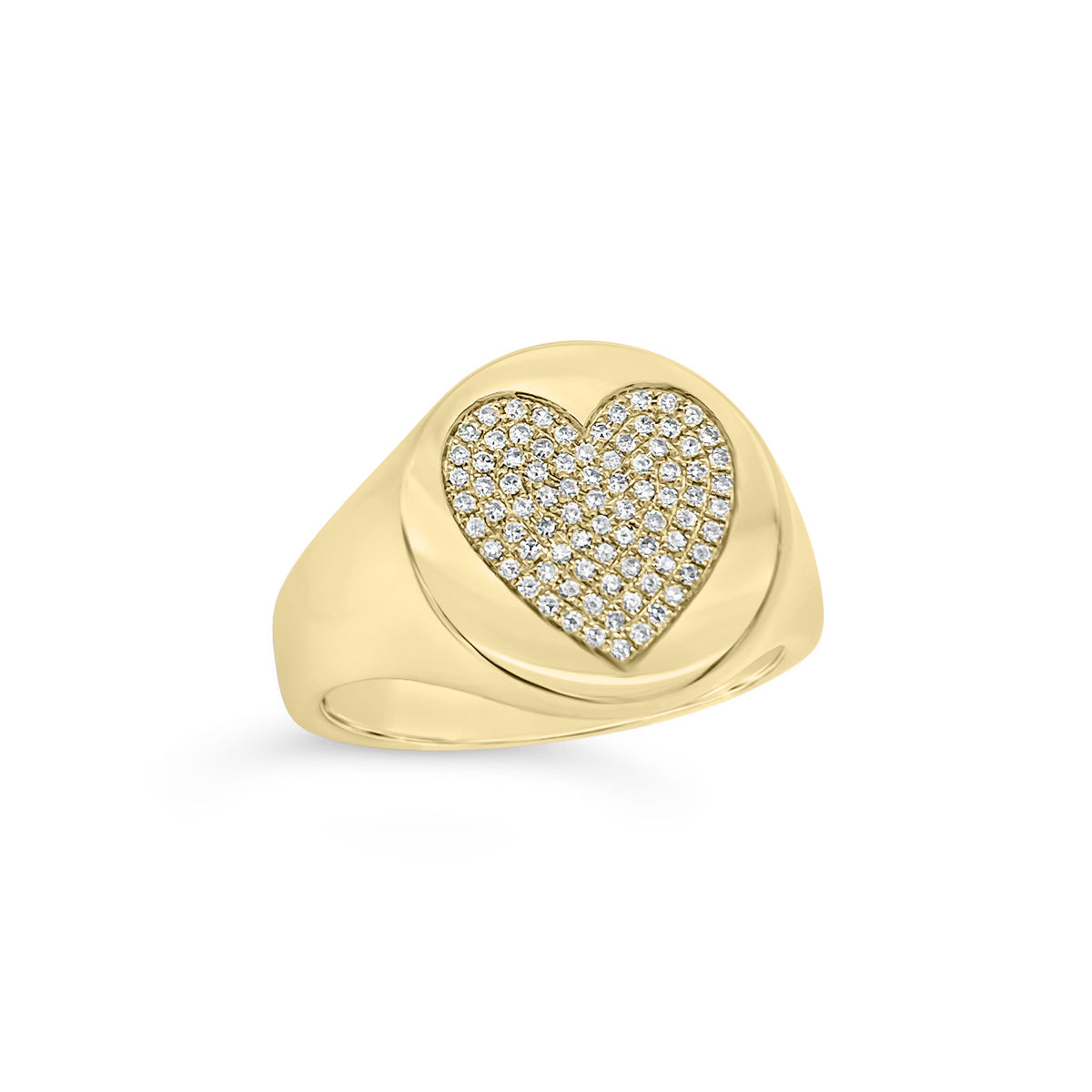 Diamond Heart Signet Ring  -14K gold weighing 4.88 grams  -84 round diamonds totaling 0.18 carats