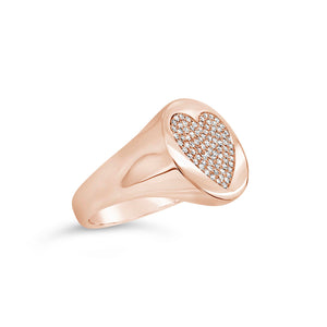 Diamond Heart Signet Ring  -14K gold weighing 4.88 grams  -84 round diamonds totaling 0.18 carats