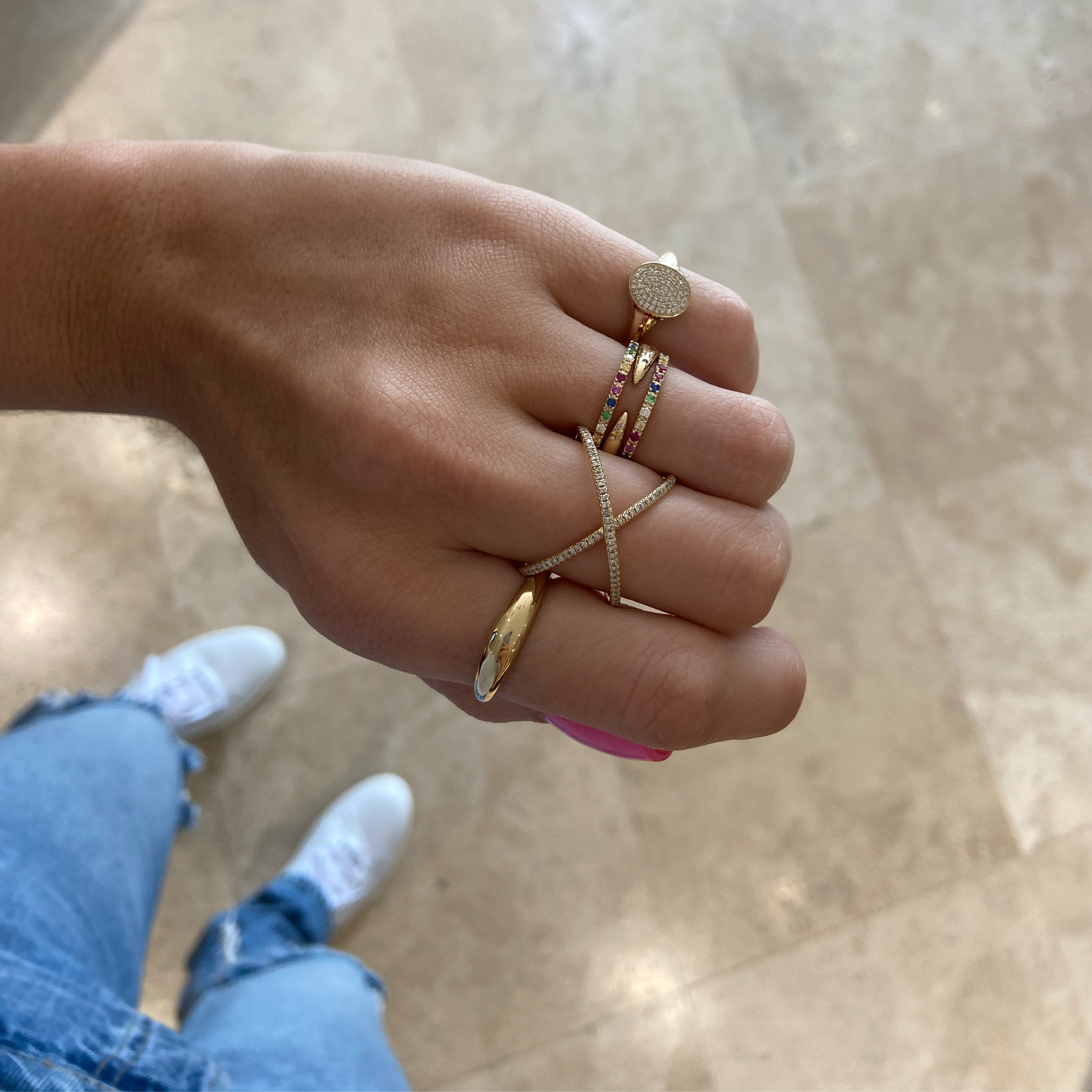 Petite Gold Signet Ring With Pavé Diamonds – Reservoir