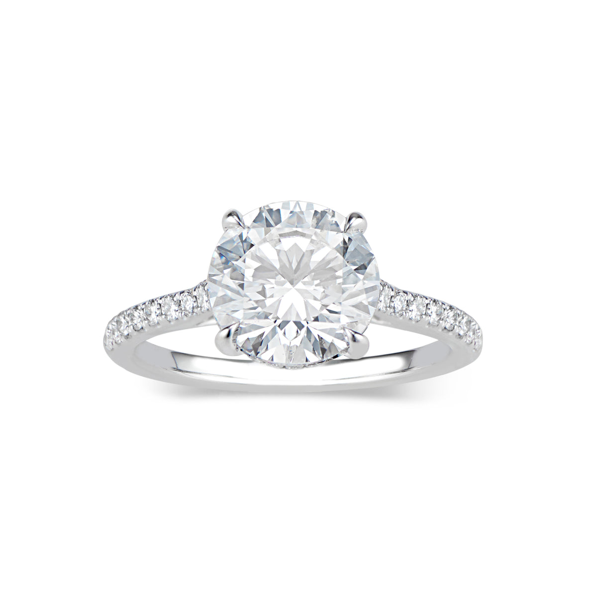 Round Hidden Halo Diamond Engagement Ring  -18 K weighting 3.05 GR  - 50 round diamonds totaling 0.21 carats