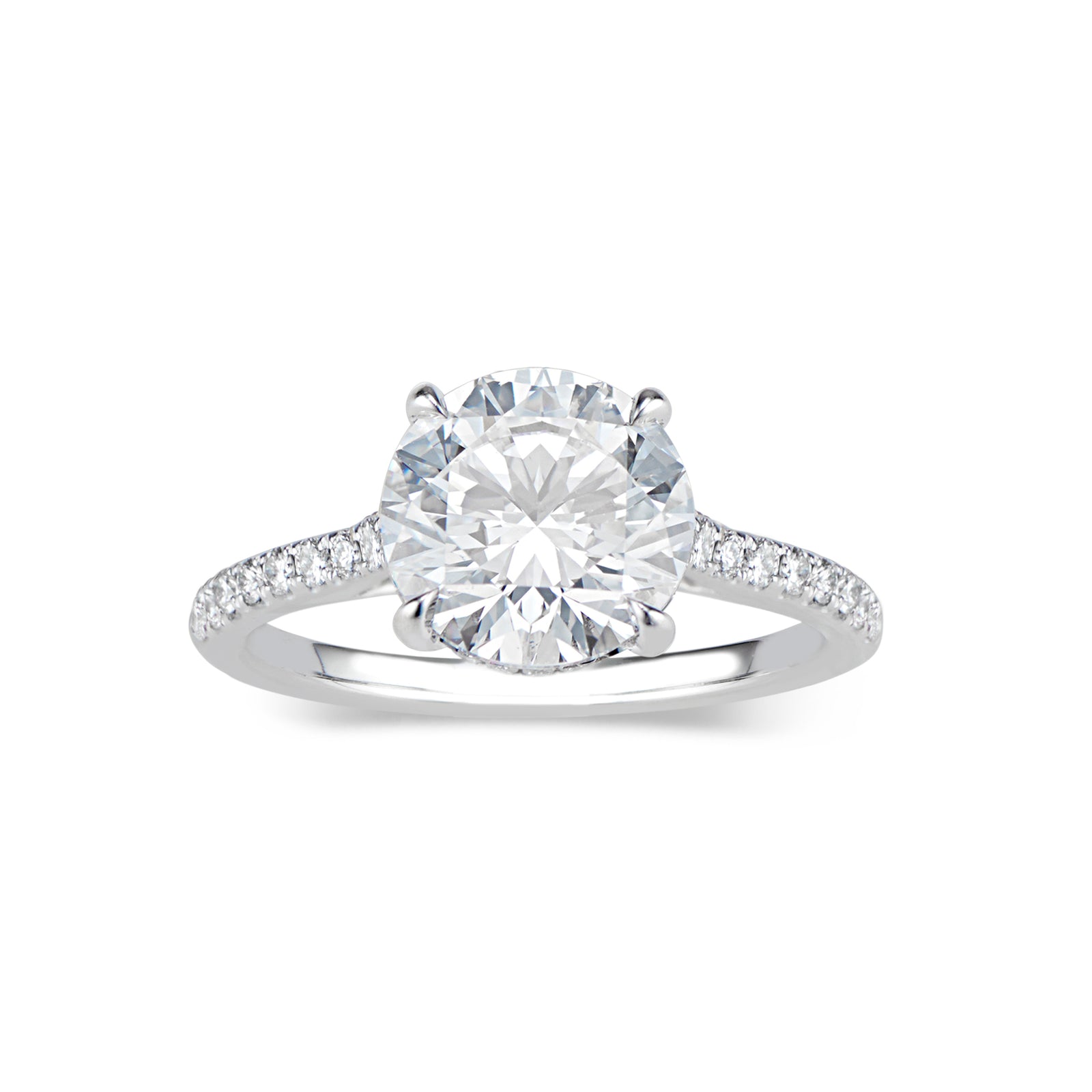 Round Hidden Halo Diamond Engagement Ring  -18 K weighting 3.05 GR  - 50 round diamonds totaling 0.21 carats