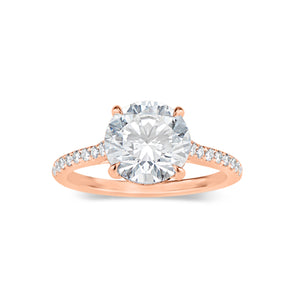 Round Hidden Halo Diamond Engagement Ring  -18 K weighting 3.05 GR  - 50 round diamonds totaling 0.21 carats