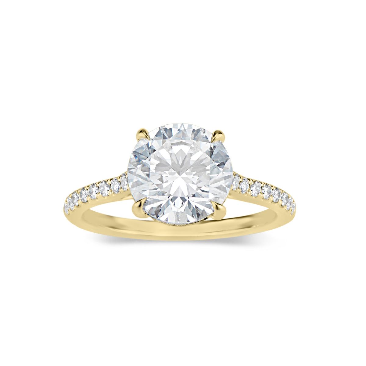 Round Hidden Halo Diamond Engagement Ring  -18 K weighting 3.05 GR  - 50 round diamonds totaling 0.21 carats