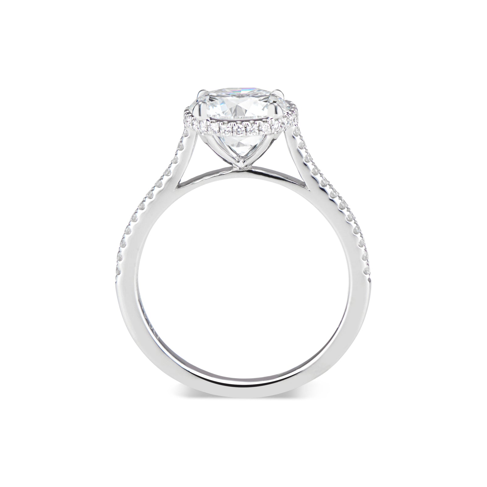 Round Hidden Halo Diamond Engagement Ring  -18 K weighting 3.05 GR  - 50 round diamonds totaling 0.21 carats