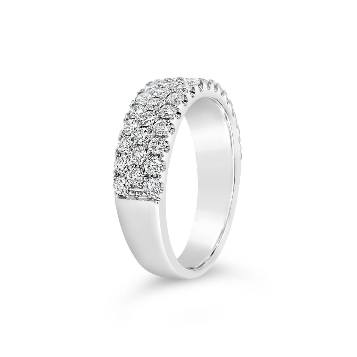 Diamond Triple Row Wedding Band - 18K gold weighing 5.12 grams  - 47 round diamonds totaling 0.99 carats