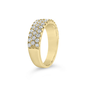 Diamond Triple Row Wedding Band - 18K gold weighing 5.12 grams  - 47 round diamonds totaling 0.99 carats