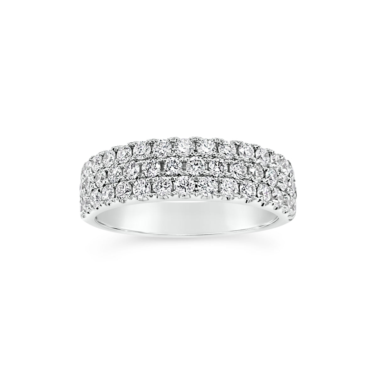 Diamond Triple Row Wedding Band - 18K gold weighing 5.12 grams  - 47 round diamonds totaling 0.99 carats