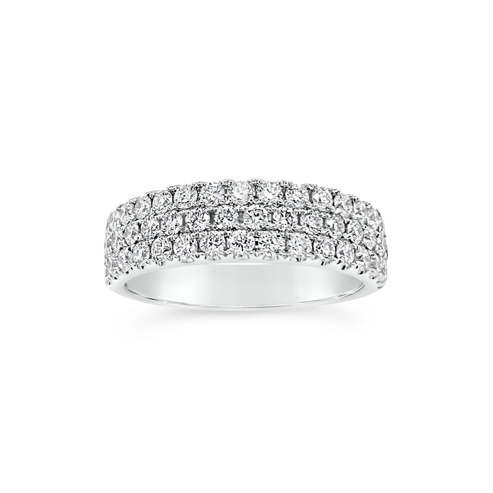 Diamond Triple Row Wedding Band - 18K gold weighing 5.12 grams  - 47 round diamonds totaling 0.99 carats
