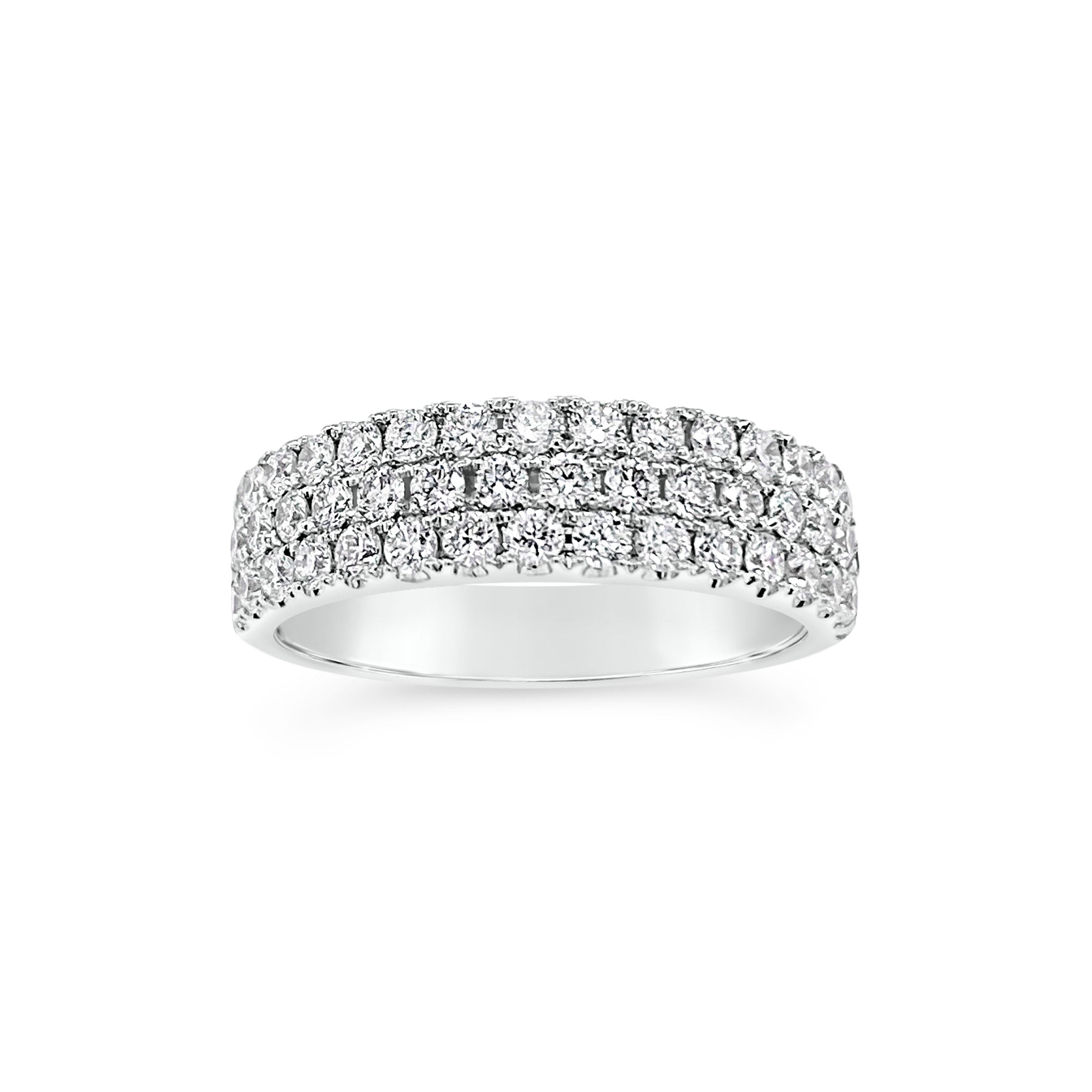 Diamond Triple Row Wedding Band - 18K gold weighing 5.12 grams  - 47 round diamonds totaling 0.99 carats