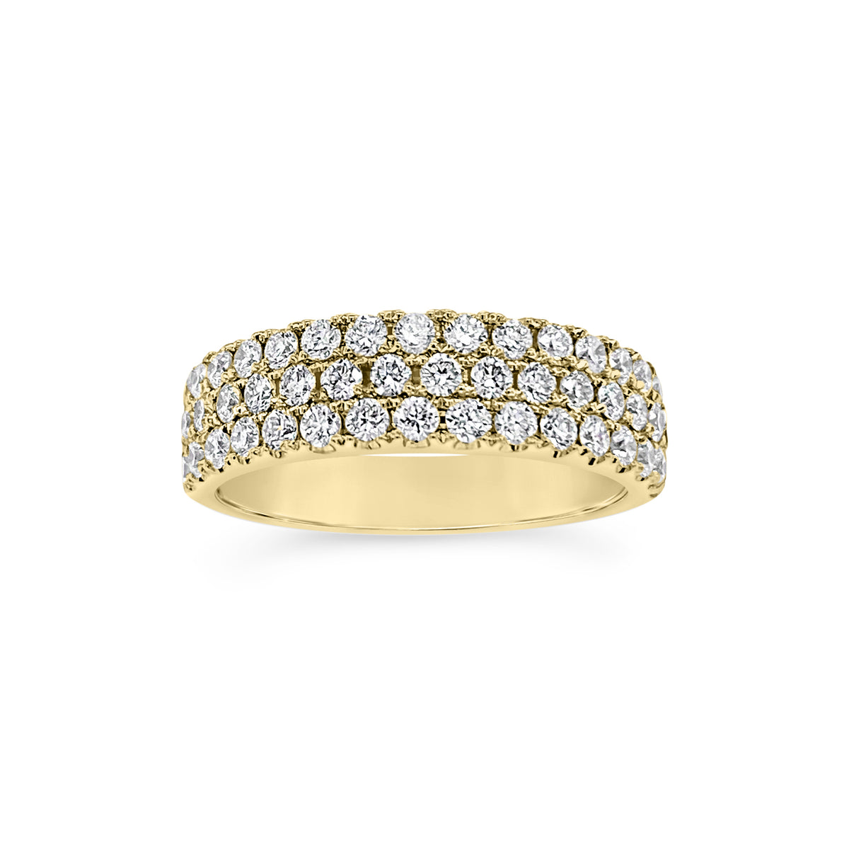 Diamond Triple Row Wedding Band - 18K gold weighing 5.12 grams  - 47 round diamonds totaling 0.99 carats
