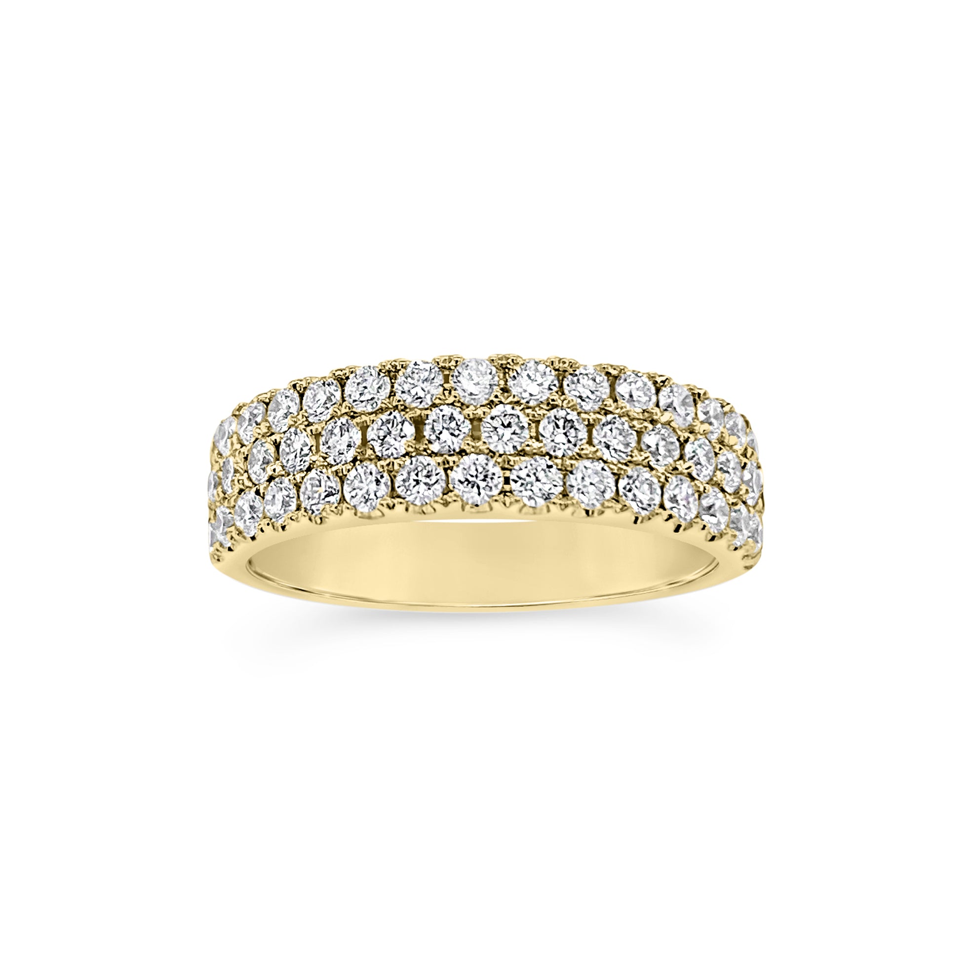 Diamond Triple Row Wedding Band - 18K gold weighing 5.12 grams  - 47 round diamonds totaling 0.99 carats