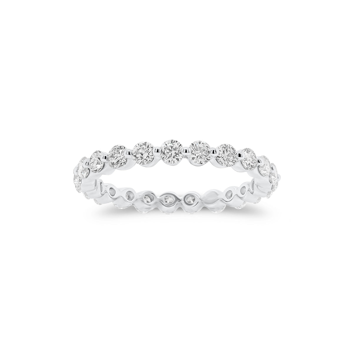 Single-Prong Diamond Eternity Ring- 18K white gold weighing 1.65 grams  - 23 round diamonds weighing 1.15 carats