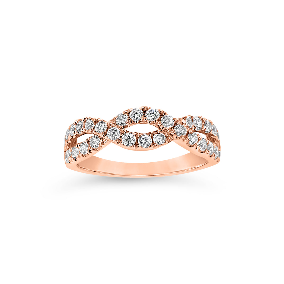 Diamond infinity ring -18K gold weighing 3.34 grams  -30 Round diamonds weighing 0.60 carats