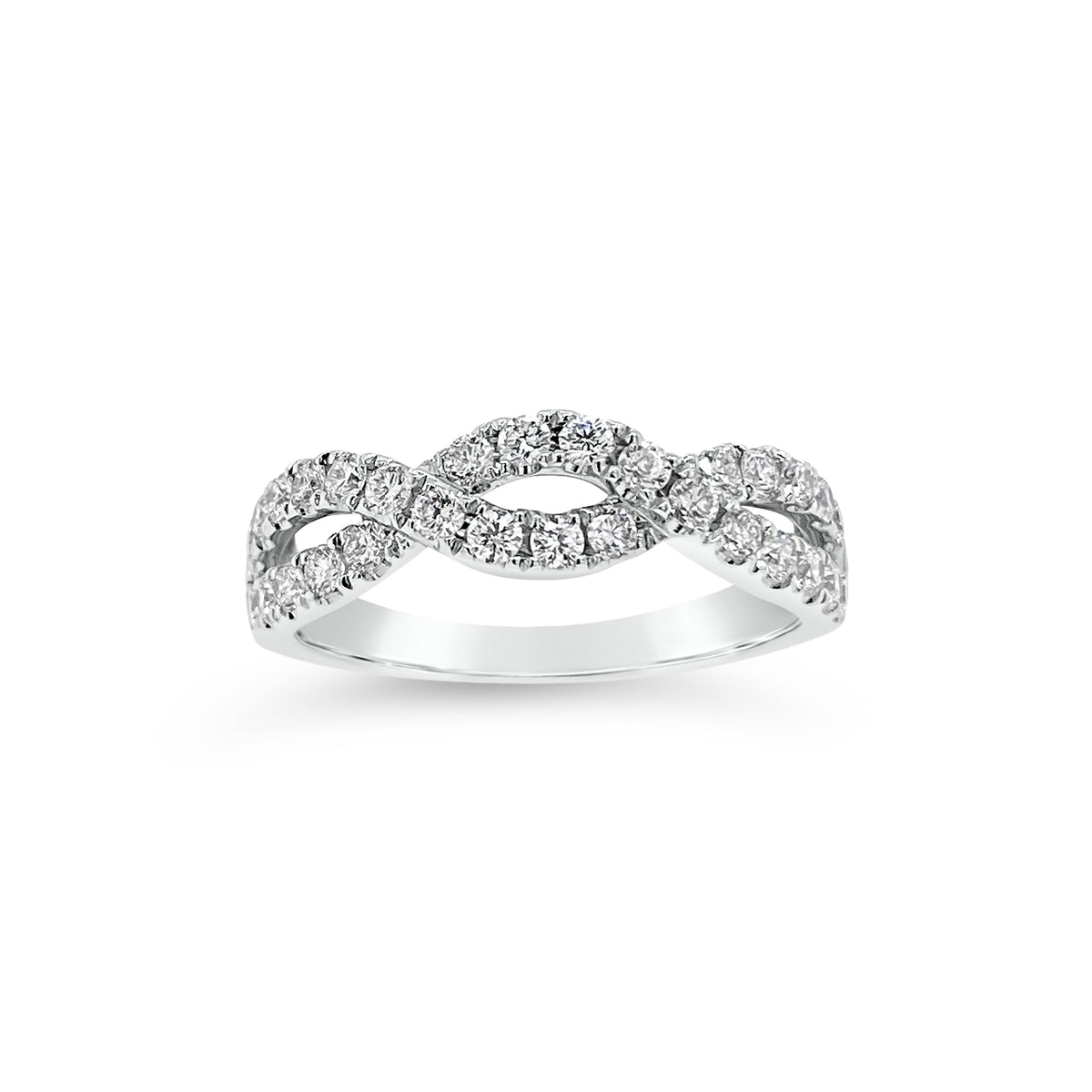 Diamond infinity ring -18K gold weighing 3.34 grams  -30 Round diamonds weighing 0.60 carats