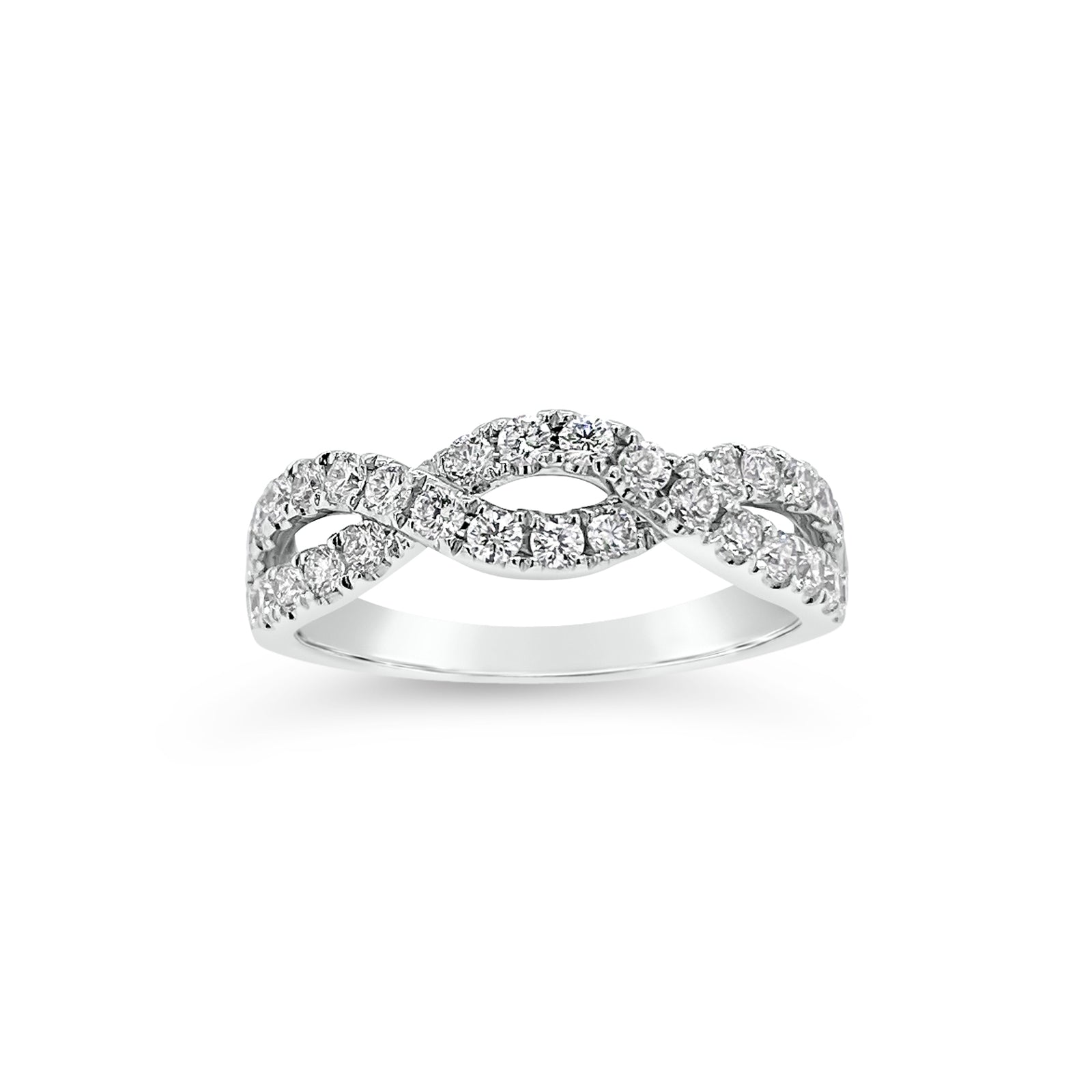 Diamond infinity ring -18K gold weighing 3.34 grams  -30 Round diamonds weighing 0.60 carats