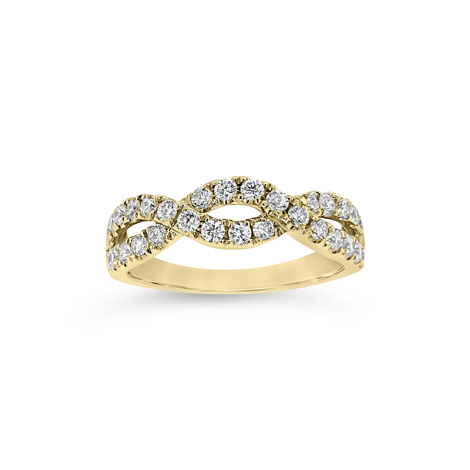 Diamond infinity ring -18K gold weighing 3.34 grams  -30 Round diamonds weighing 0.60 carats