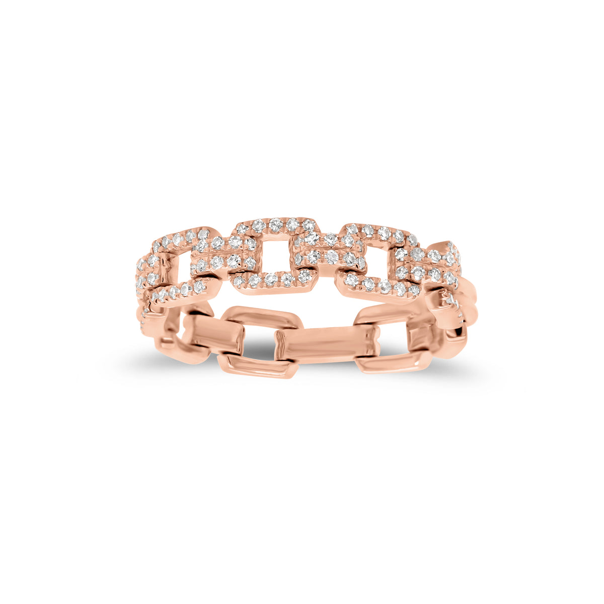 Diamond Square Flexible Chain Ring  - 14K gold weighing 3.37 grams  - 90 round diamonds totaling 0.24 carats