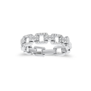 Diamond Square Flexible Chain Ring  - 14K gold weighing 3.37 grams  - 90 round diamonds totaling 0.24 carats
